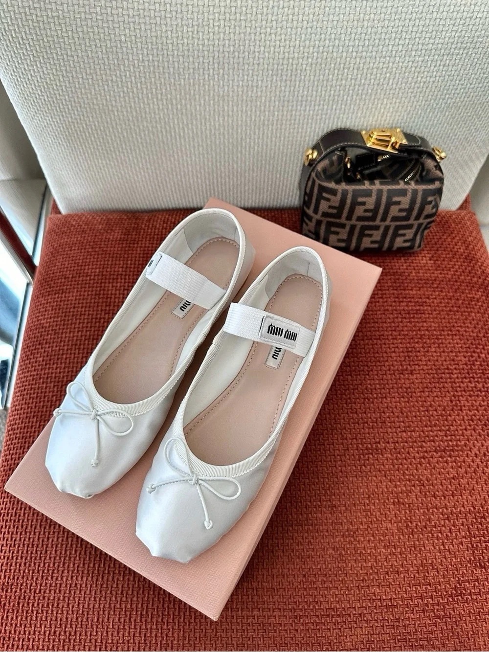 Miu Miu White Leather Mary Jane Ballet Flats with Bow - Picture 2 of 7
